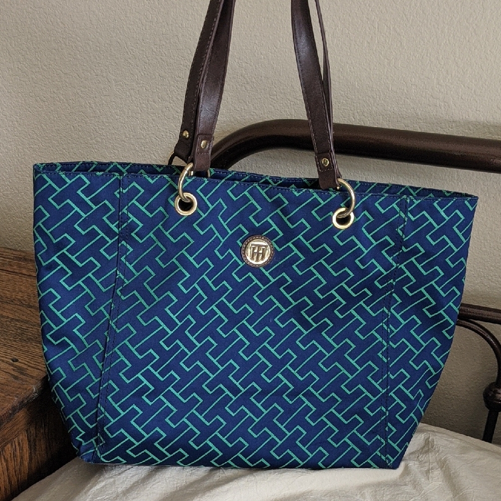Tommy Hilfiger Blue and Green Tote Bag